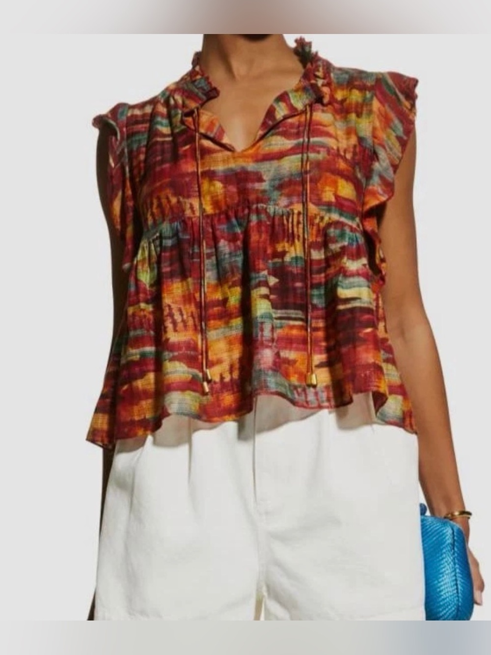 Chufy Size M • Tie Neck Blouse Top Oversized Boho.